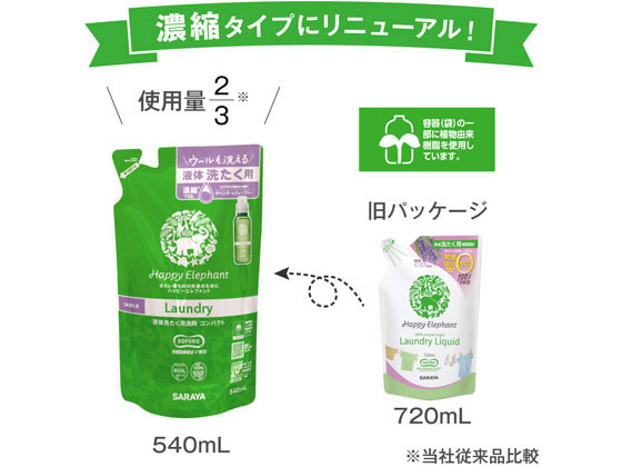 サラヤ ハッピーエレファント 液体洗たく用洗剤 詰替 540ml 1個(ご注文単位1個)【直送品】