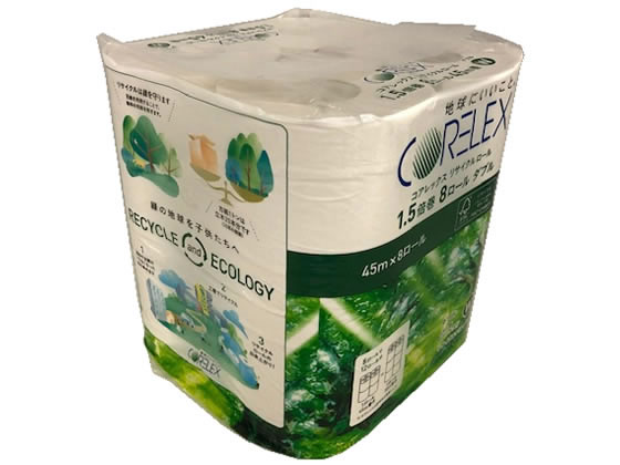コアレックス信栄 森林認証紙リサイクルロール 1.5倍巻き 8R ダブル 1パック（ご注文単位1パック)【直送品】