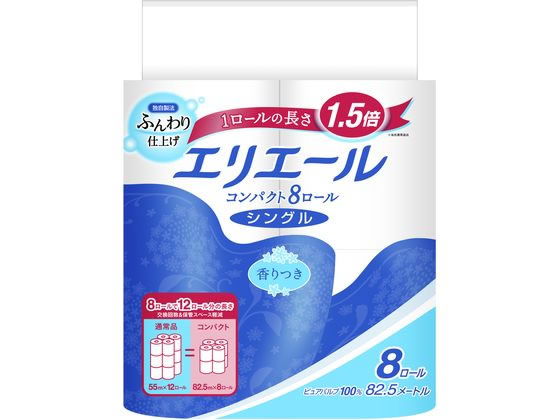 大王製紙 エリエール トイレットティシュー コンパクト 82.5m シングル 8ロール 1袋（ご注文単位1袋)【直送品】