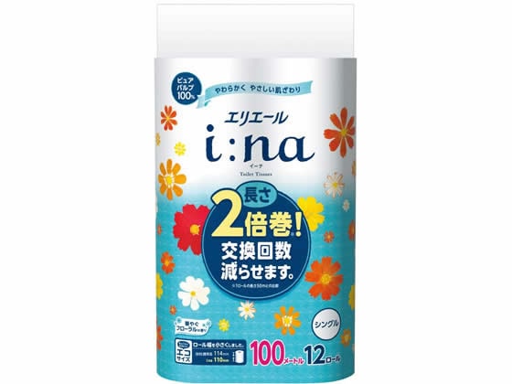 大王製紙 エリエール イーナ トイレットティシュー 100mシングル 12ロール 1パック（ご注文単位1パック)【直送品】