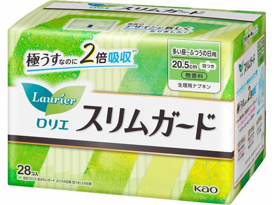 KAO ロリエ スリムガード 多い昼～ふつうの日用 羽つき 28個 1パック（ご注文単位1パック)【直送品】