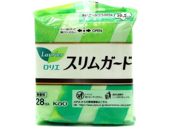 KAO ロリエ スリムガード 多い昼~ふつうの日用 羽つき 28個 1パック(ご注文単位1パック)【直送品】