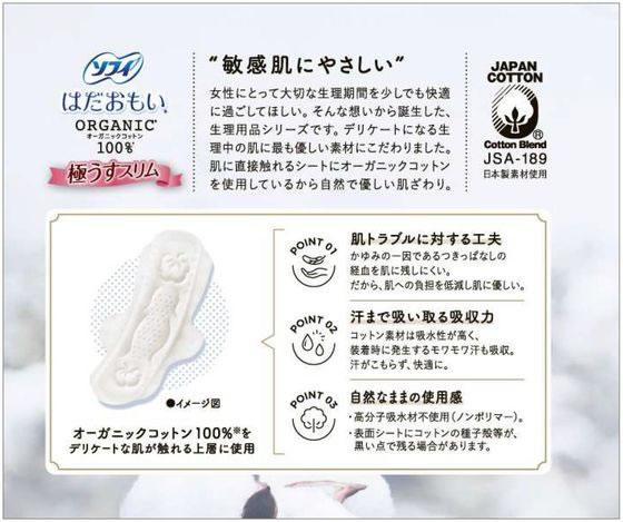ユニ・チャーム はだおもいオーガニックコットン極うすスリム特に多い昼用 1パック(ご注文単位1パック)【直送品】