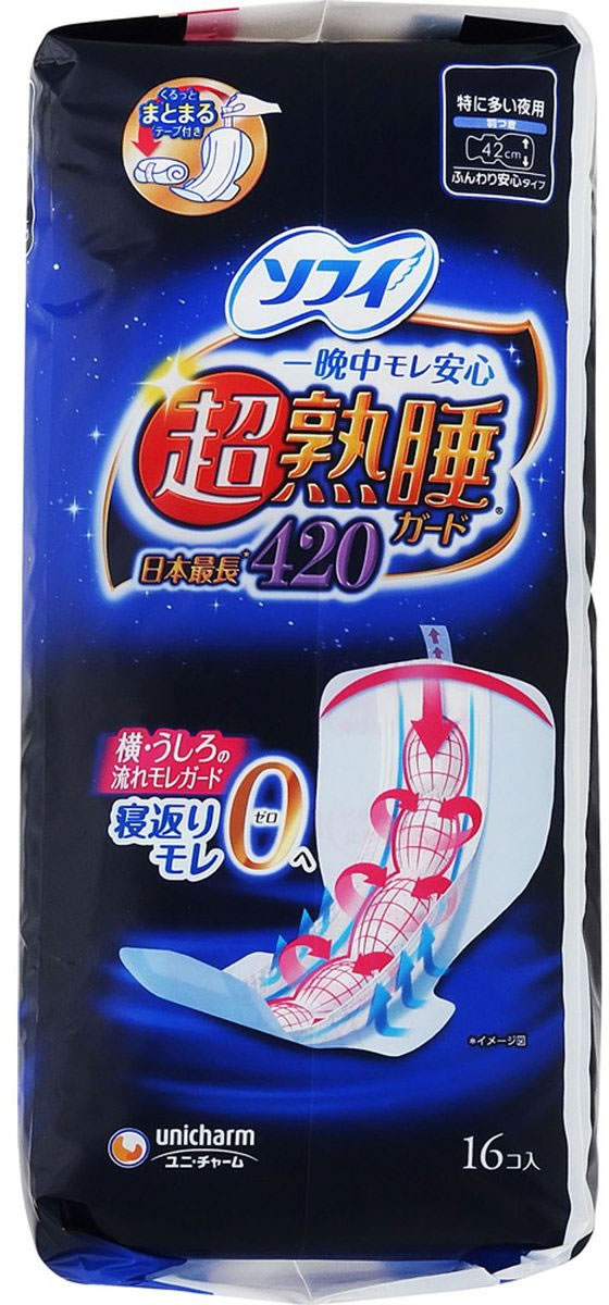 ユニ・チャーム ソフィ 超熟睡ガード 420 特に多い夜用 羽付 16個 1パック(ご注文単位1パック)【直送品】