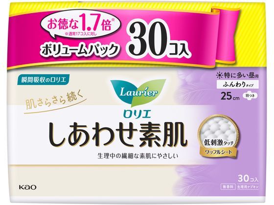 KAO ロリエ しあわせ素肌 特に多い 昼用羽つき 30個 1パック(ご注文単位1パック)【直送品】