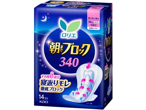KAO ロリエ 朝までブロック340 羽つき 14個 1パック（ご注文単位1パック)【直送品】