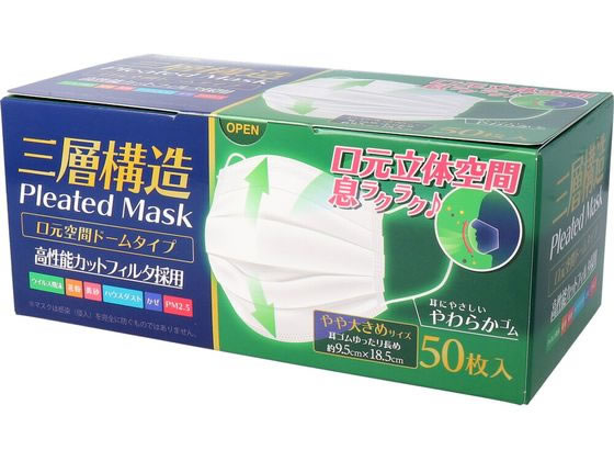 カネイシ 三層構造空間ドーム型マスクやや大きめ 50枚入 405810 1箱（ご注文単位1箱)【直送品】