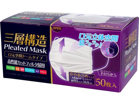 カネイシ 三層構造空間ドーム型マスクやや小さめ 50枚入 405812 1箱(ご注文単位1箱)【直送品】