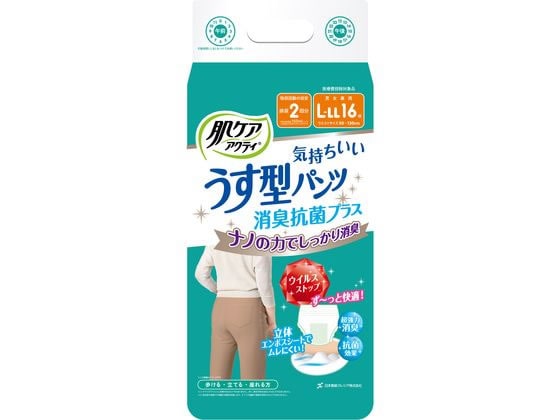 クレシア 肌ケア アクティ うす型パンツ 消臭抗菌プラスL-LL 16枚 1パック（ご注文単位1パック)【直送品】