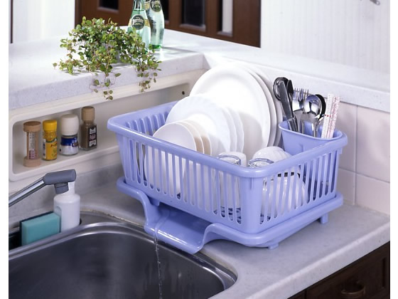 サンコープラスチック 皿立て水切りかご流 タテ型 パールブルー No.1 1台(ご注文単位1台)【直送品】