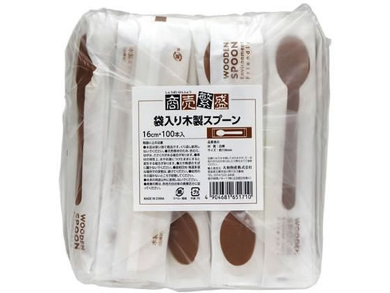 大和物産 木製 紙完封 スプーン 100本 1袋(ご注文単位1袋)【直送品】