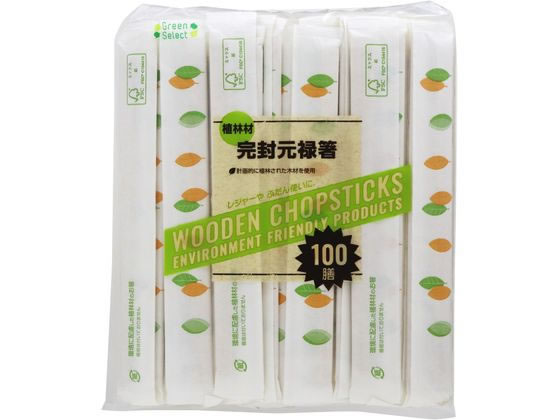 大和物産 割りばし 紙完封植林材元禄箸 楊枝無100膳 20034 1袋（ご注文単位1袋)【直送品】