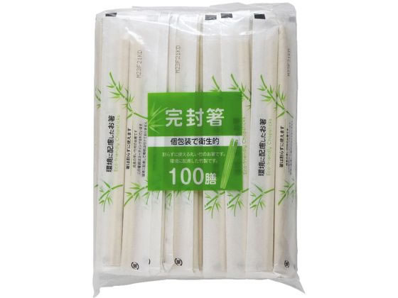 大和物産 割りばし 紙完封 節付竹丸箸 楊枝無 100膳 20029 1パック（ご注文単位1パック)【直送品】
