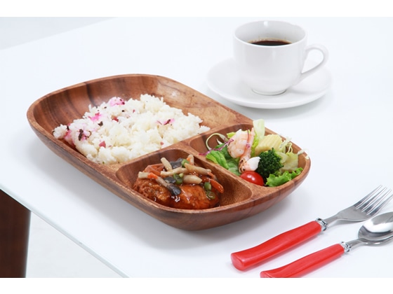 不二貿易 アカシア レクタングルトレイ L 仕切付 PH-65307 1個(ご注文単位1個)【直送品】