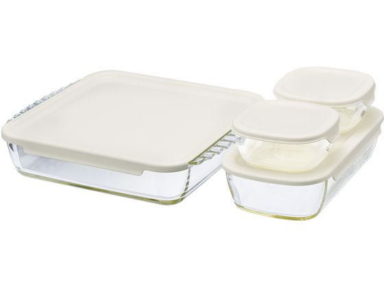 HARIO スタッキング 耐熱ガラスコンテナ スクエア4個セット HKOZ-5004-OW 1セット(ご注文単位1セット)【直送品】