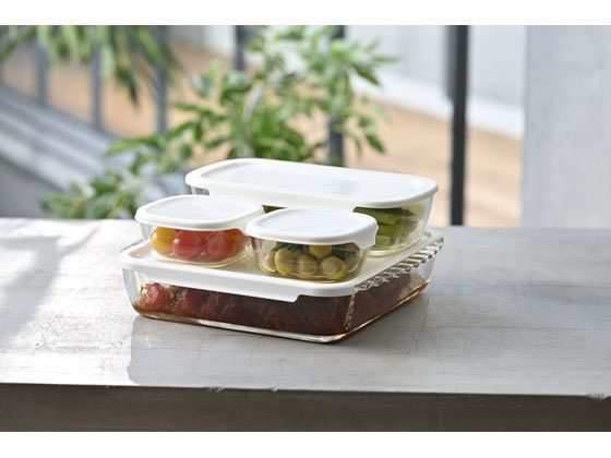 HARIO スタッキング 耐熱ガラスコンテナ スクエア4個セット HKOZ-5004-OW 1セット(ご注文単位1セット)【直送品】