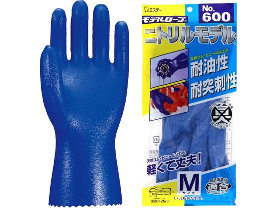 エステー モデルローブ No.600 ニトリルモデル 手袋 裏メリヤス ブルー M 1双(ご注文単位1双)【直送品】