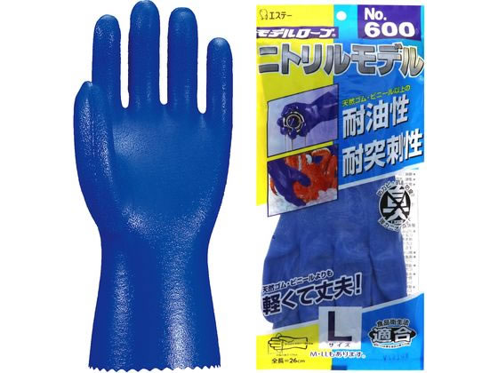 エステー モデルローブ No.600 ニトリルモデル 手袋 裏メリヤス ブルー L 1双(ご注文単位1双)【直送品】