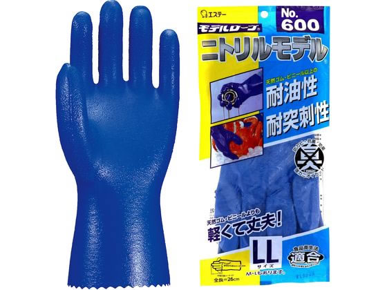 エステー モデルローブ No.600 ニトリルモデル 手袋 裏メリヤス ブルー LL 1双(ご注文単位1双)【直送品】