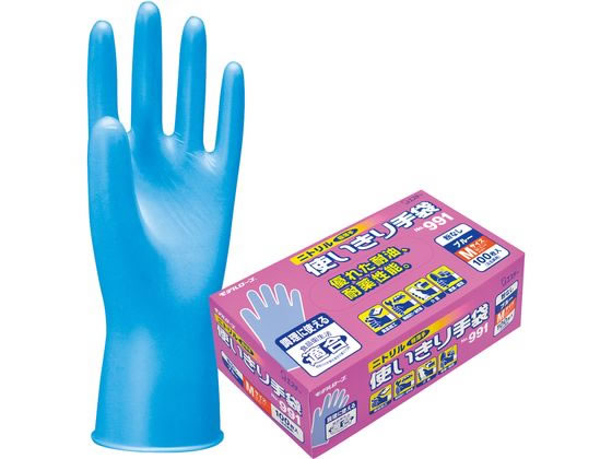 エステー ニトリル使いきり手袋 No.991 粉なし ブルー 100枚 M 1箱(ご注文単位1箱)【直送品】