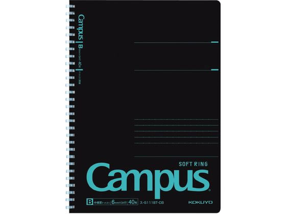 コクヨ キャンパス ソフトリングノート(ドット入)セミB5 40枚 ブラック ブルー 1冊(ご注文単位1冊)【直送品】