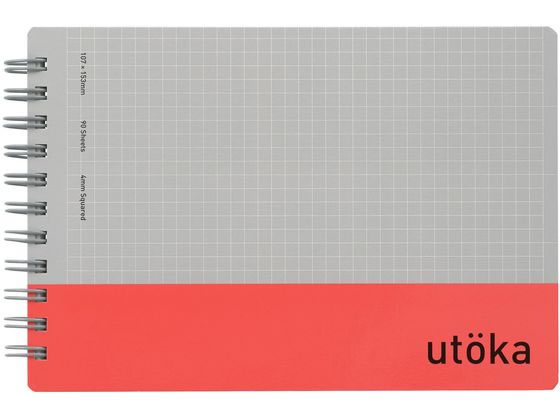 マルマン ウトカ リングノート 4mm方眼罫 ポケットサイズ 90枚 レッド 1冊(ご注文単位1冊)【直送品】