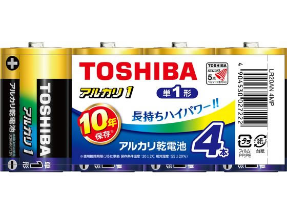 東芝 アルカリ電池 アルカリ1 単1 4本 LR20AN 4MP 1パック(ご注文単位1パック)【直送品】