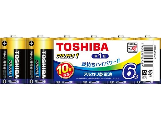 東芝 アルカリ電池 アルカリ1 単1 6本 LR20AN 6MP 1パック(ご注文単位1パック)【直送品】