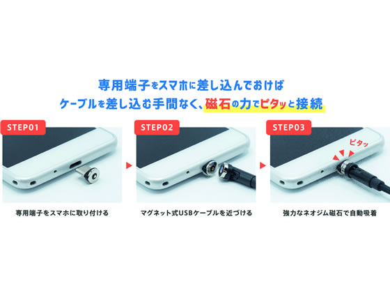 クマザキエイム pitaRaku 魔法のスマホ充電ケーブル ブラック PRS-01K 1個(ご注文単位1個)【直送品】