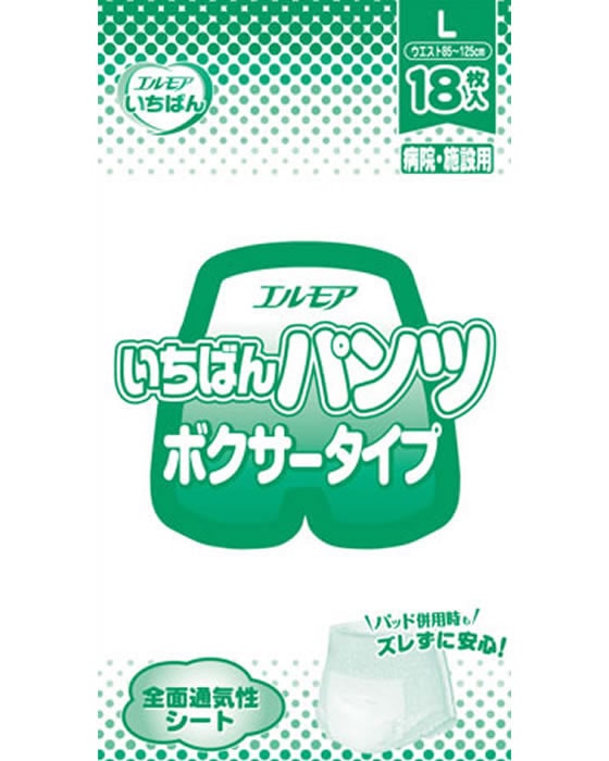 カミ商事 エルモアいちばん パンツ ボクサータイプ L 18枚 1パック(ご注文単位1パック)【直送品】