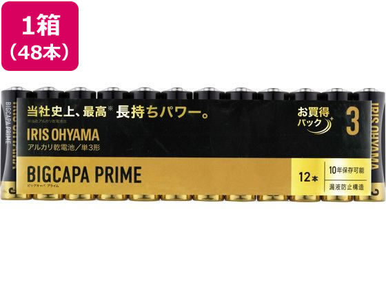 アイリスオーヤマ BIGCAPA PRIME アルカリ乾電池 単3形12本×4パック 1箱（ご注文単位1箱）【直送品】