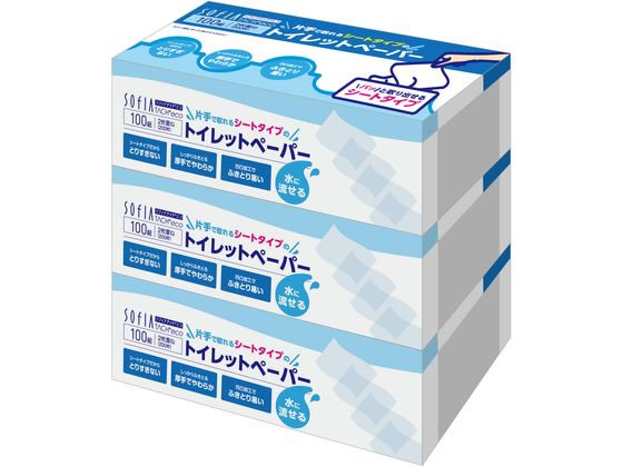 マスコー製紙 ソフィアタッチエコ シートトイレットペーパー 100組 3個 1パック(ご注文単位1パック)【直送品】
