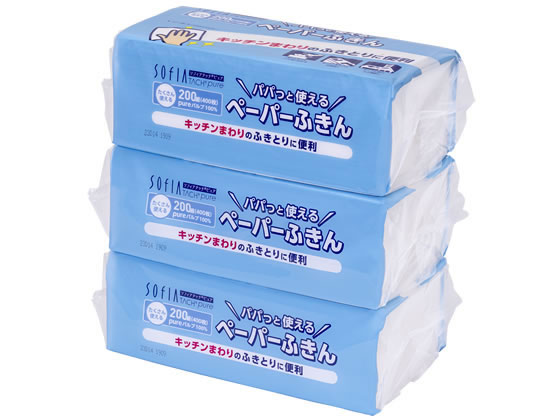 マスコー製紙 パパッと使える ペーパーふきん 200組 3個 1パック(ご注文単位1パック)【直送品】