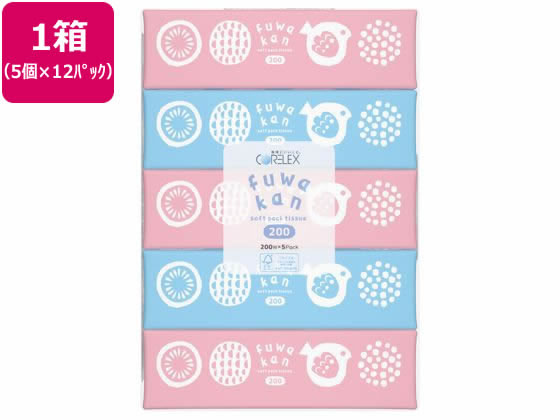 コアレックス信栄 ふわかんソフトパックティシュー200W 5個×12パック 1箱（ご注文単位1箱）【直送品】