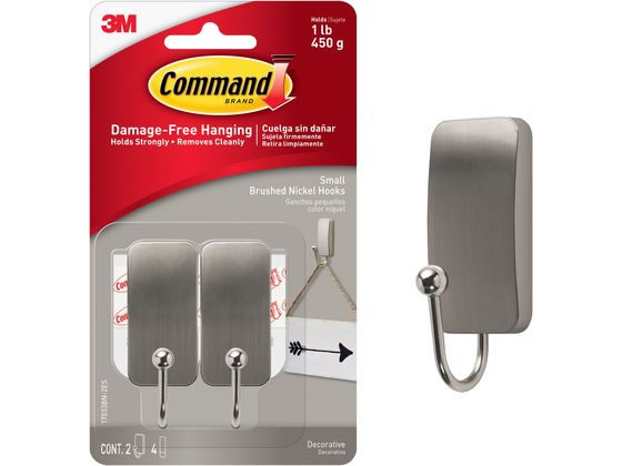 3M コマンドフック ニッケルサテン Sサイズ 2コパック 17033SN-2JP 1ﾊﾟｯｸ（ご注文単位1ﾊﾟｯｸ）【直送品】