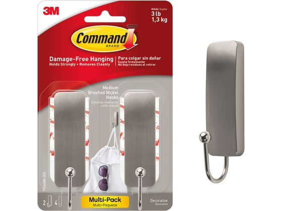 3M コマンドフック ニッケルサテン Mサイズ 2コパック 17034SN-2JP 1ﾊﾟｯｸ（ご注文単位1ﾊﾟｯｸ）【直送品】