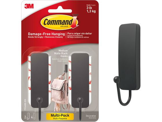 3M コマンドフック マットブラック Mサイズ 2コパック 17034MB-2JP 1ﾊﾟｯｸ（ご注文単位1ﾊﾟｯｸ）【直送品】