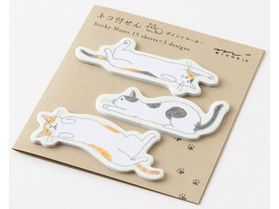 ミドリ 付せん紙 ポイント のびるネコ 3柄×15枚 19090006 1パック(ご注文単位1パック)【直送品】