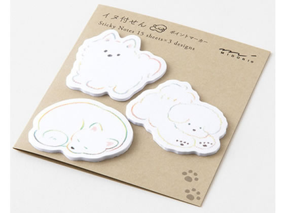 ミドリ 付せん紙 ポイント 白いイヌ柄 3柄×15枚 19091006 1パック(ご注文単位1パック)【直送品】