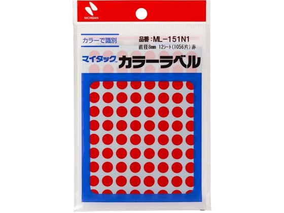 ニチバン マイタックカラーラベル 赤 直径8mm 88片×12シート 1パック(ご注文単位1パック)【直送品】