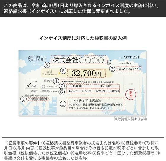 フロンティア 領収書 2枚複写 インボイス 雲とシルエット 40組 RS-011 1冊(ご注文単位1冊)【直送品】