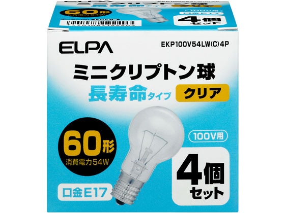 朝日電器 ミニクリプトン電球 60Wクリア4個 EKP100V54LW(C)4P 1パック(ご注文単位1パック)【直送品】