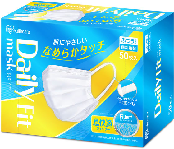 アイリス DAILYFITMASK なめらかタッチ ふつう ホワイト 50枚 1箱(ご注文単位1箱)【直送品】