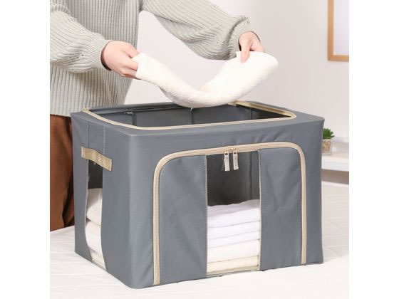 不二貿易 窓付&積み重ね収納ボックス 72L グレー 63519 1個(ご注文単位1個)【直送品】