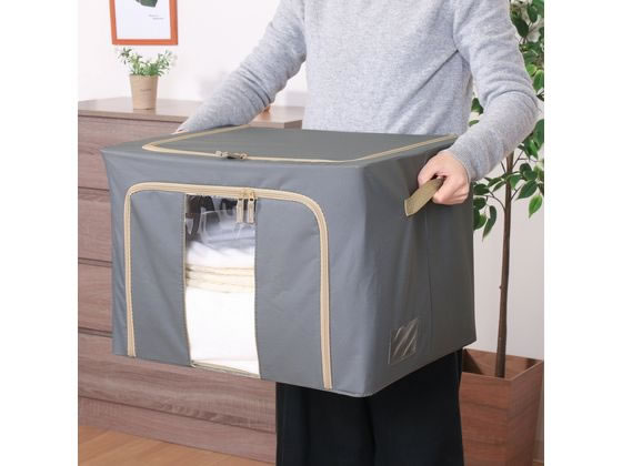 不二貿易 窓付&積み重ね収納ボックス 72L グレー 63519 1個(ご注文単位1個)【直送品】