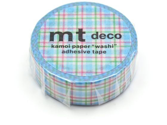 カモ井 mt 1P カラフルギンガムチェック ブルー 15mm×7m MT01D551 1巻(ご注文単位1巻)【直送品】
