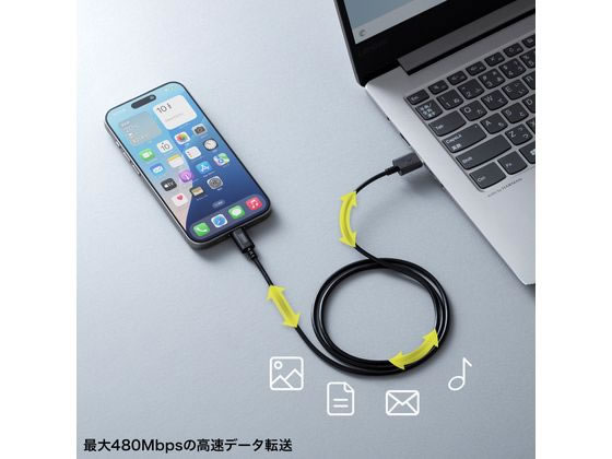 サンワサプライ USB 2.0 Type-Cケーブル(1m・ブラック) KU-CA10BK 1本（ご注文単位1本）【直送品】