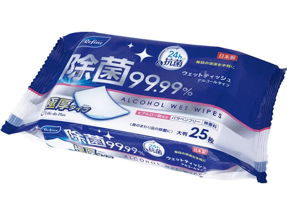 Life-do.Plus リファイン 極厚アルコール除菌ウェットティッシュ 25枚 1個（ご注文単位1個）【直送品】