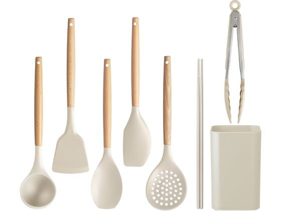 アイリスオーヤマ キッチンツール7点+スタンドセット グレージュ KT-7SS 1セット(ご注文単位1セット)【直送品】