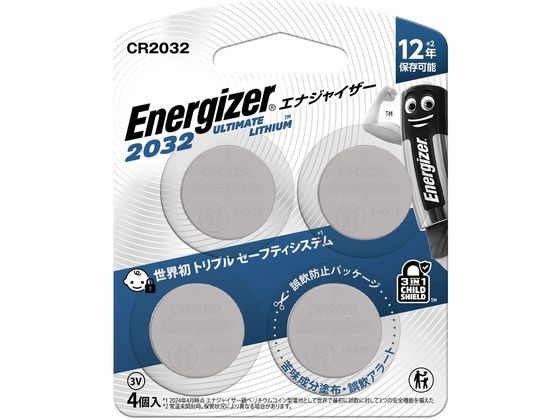 エナジャイザー リチウムコイン電池CR2032 4個パック CR2032J4P 1ﾊﾟｯｸ（ご注文単位1ﾊﾟｯｸ）【直送品】